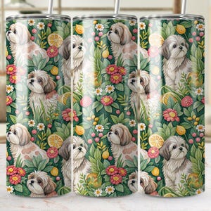Shih Tzu Tumbler Wrap: Design Botânico Floral (Download Digital de Arquivo PNG, Copo de 20oz)