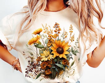 Floral Cottagecore PNG: Fall Flowers Sublimation Design (Digital Download)