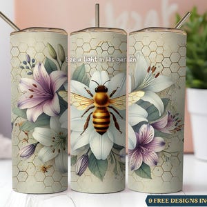 Bumblebee Tumbler Sublimation Design: Floral 20 oz Skinny Wrap (Digital Download)