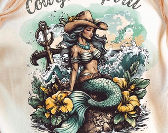 Coastal Cowgirl Mermaid PNG: Sublimation Design (Digital Download)
