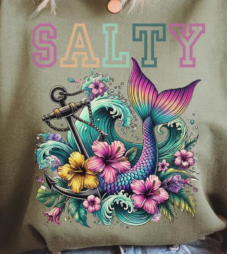 Salty Mermaid Tail PNG: Floral Anchor Sublimation (Digital Download)