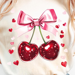 Coquette Cherry PNG: Bow Clipart, Sublimation Design (Digital Download)