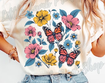 Butterfly Floral PNG: Spring Flowers Graphic (Digital Download)