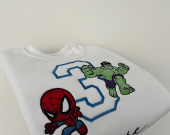personalised embroidered superhero birthday tshirt | jumper | spider man