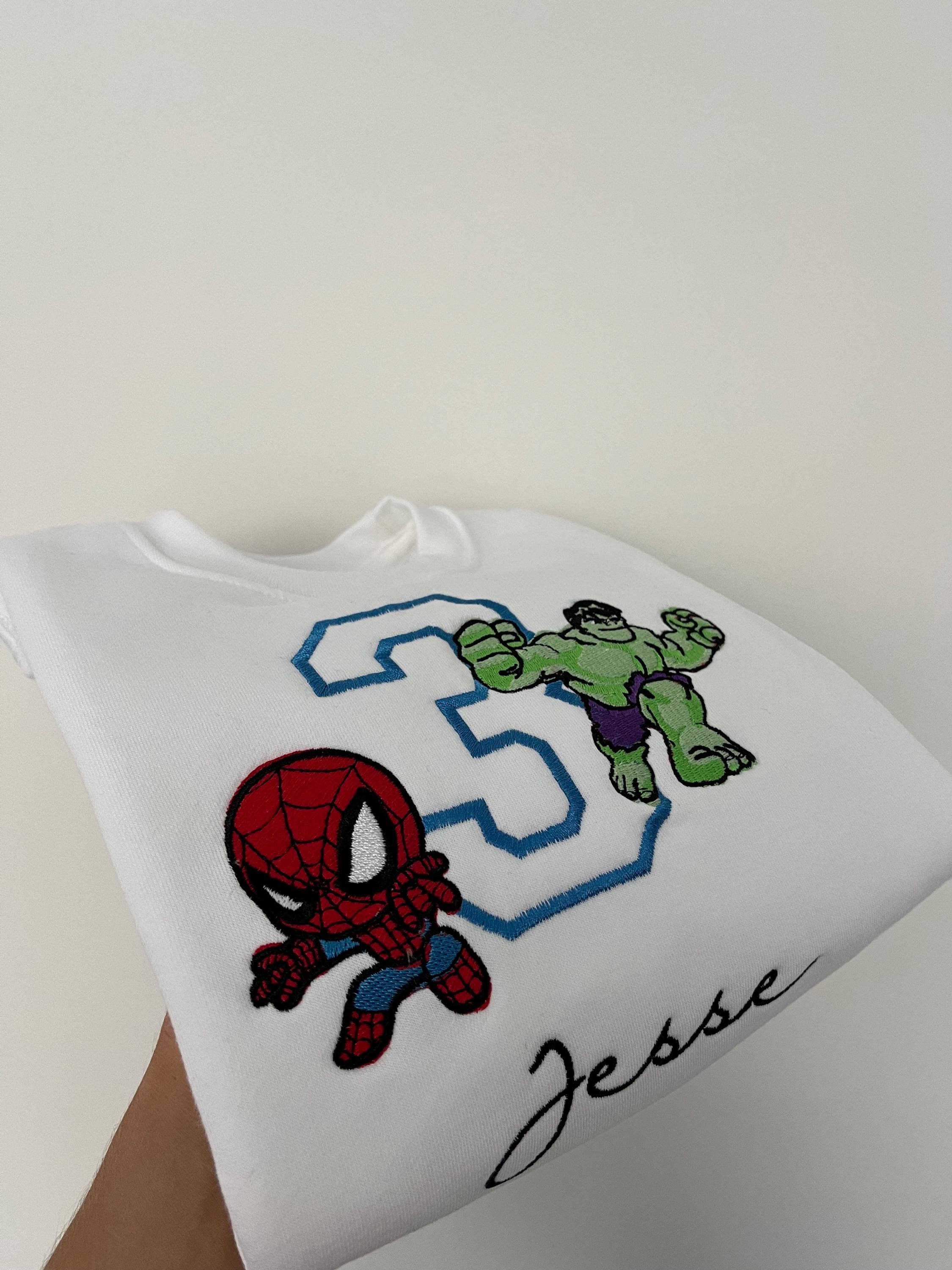 Personalised Spider-Man birthday shirt.