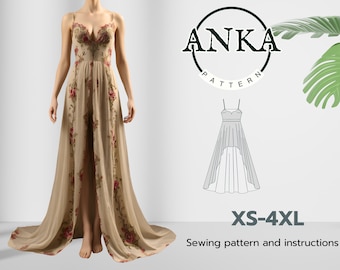 Patrón de costura para vestido de fiesta plisado: Vestido de mujer (XS-4XL) (papel A4/A0)