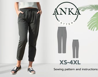 Patrón de costura para pantalones ajustados: tallas de mujer XS-4XL (descarga digital A4/A0)