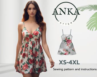 Patrón de costura para vestido halter: Minivestido, tallas XS-XXXL (PDF A4-A0)