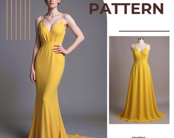 Evening Dress Sewing Pattern PDF XS–4XL  V Neck Mermaid Gown