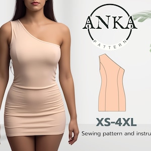 Sassy Halter Dress Pattern & Sewing Guide | One-shoulder dress pattern | Sizes XS-4XL | Instant Download PDF