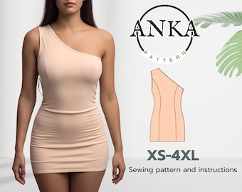 Patrón de costura en PDF para vestido de mujer de un solo hombro, tallas XS–4XL, corte ajustado, vestido de noche