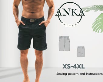 Patrón de costura para pantalones cortos de hombre, tallas A4 a A0 - Descarga en PDF - XS-4XL