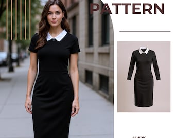 Patrón de costura en PDF para vestido con cuello Peter Pan – Diseño vintage de manga corta – Imprimible en tamaños A4 y A0