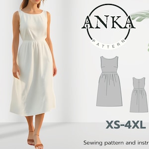 Boatneck Linen Midi Dress Sewing Pattern | Tank Top Style | Sleeveless XS-4XL Sizes | A4-A0 PDF