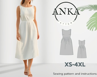 Patrón de costura para vestido midi de lino con escote barco / Estilo top / Sin mangas / Tallas XS-4XL / PDF A4-A0