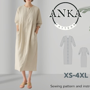 Round Neck Renaissance Dress Pattern, Buttoned Midi, A4-A0 PDF, XS-4XL Sizes