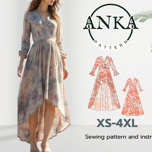 Women's Floral dress, Sewing model, size XS - 4XL, US 2-30 A4 - A0 PDF Format