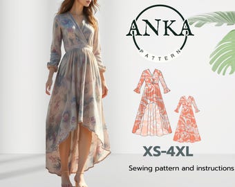 Vestido floral para mujer, modelo de costura, tallas XS a 4XL, US 2-30, formato PDF A4-A0