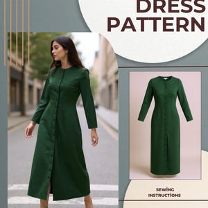PDF Buttoned Women Dress Pattern  Vintage Style  Linen  Cottagecore  Winter  Sewing DIY