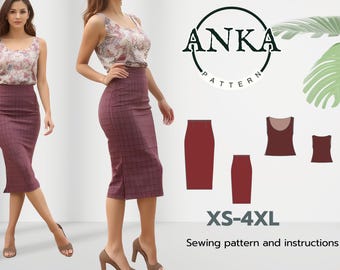 Patrón de costura para vestido de mujer: parte superior e inferior (tallas 2-30 de EE. UU.) (PDF A4-A0)