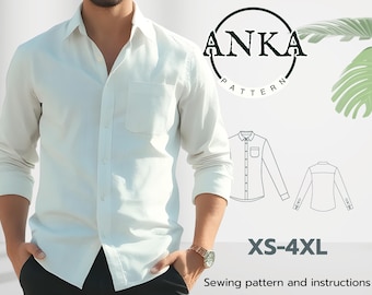 Patrón de costura para camisa de vestir de hombre - Diseño ajustado - Tallas XS-4XL - Descarga instantánea