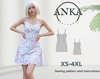 Patrón de vestido de verano tipo minivestido - Tallas XS-4XL - Descarga inmediata en PDF