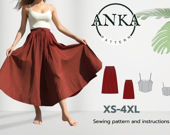 Patrón de costura para falda y top de mujer, patrón fácil, tallas XS-4XL, tallas US02-30, formato PDF A4-A0