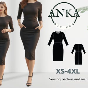 Bleistift Rock, Schnittmuster, Midi Kleid, XS - 4XL, A4-A0 PDF Format, US 02-30 Größe