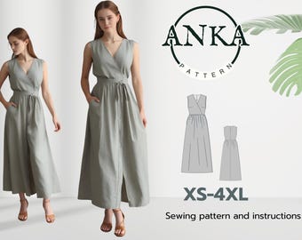Patrón de costura para vestido cruzado: Fácil de hacer tú misma, tallas XS-4XL (PDF A4-A0)