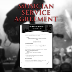 Musician Service Agreement Template PDF - Professional Agreement for Musicians - Gig contract - Musician Collaboration - Instant Download