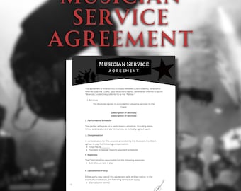 Musician Service Agreement Template PDF - Professional Agreement for Musicians - Gig contract - Musician Collaboration - Instant Download