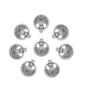 2 x Zinc Based Alloy Charms Antique Silver Plated Round Scottish Thistle Charm  16mm x 20mm (2 pieces)