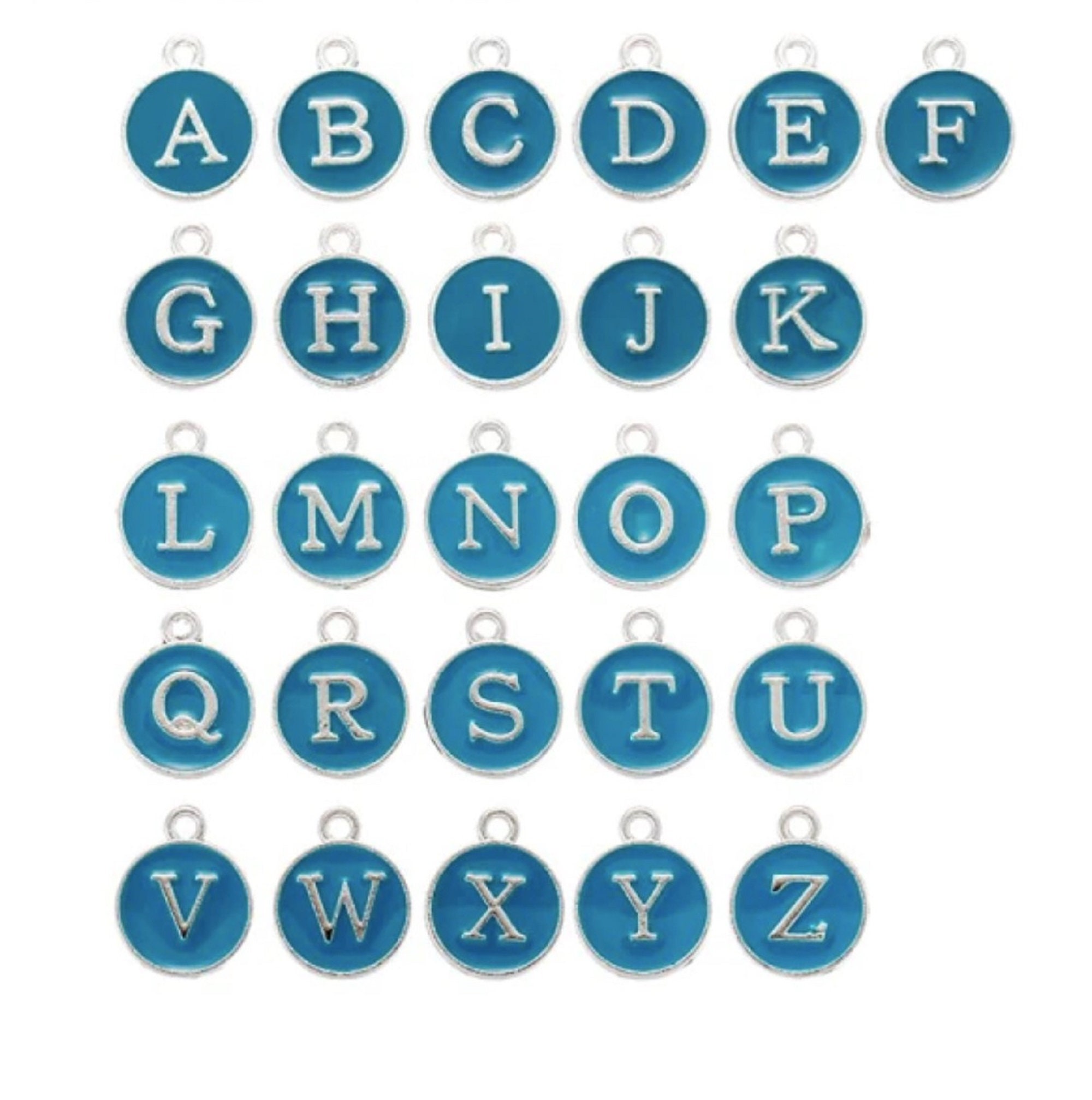 Silver Dark Blue Enamel Alphabet Charms Round Zinc Alloy Capital Lett…