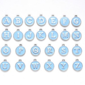 Silver Blue Enamel Alphabet Charms Round Zinc Alloy Capital Letter Beads Pendants DIY Jewelry Making Accessories&quot; A-Z &quot; 12mm