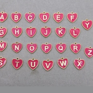 Ouro rosa esmalte alfabeto encantos coração liga de zinco letras maiúsculas pingentes diy jóias fazendo acessórios "A-Z" 15mm