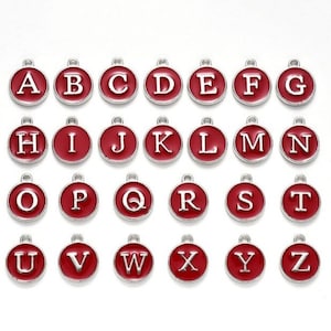 Silver Enamel Red Alphabet Charms Round Zinc Alloy Capital Letter Beads Pendants DIY Jewelry Making Accessories&quot; A-Z &quot; 12mm