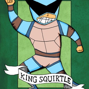 King Squirtle Art Print Illustration Lucha Libre Wrestling Drawing image 1