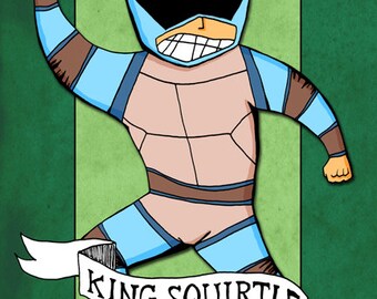 King Squirtle Art Print Illustration Lucha Libre Wrestling Drawing