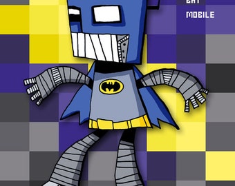 Robot Batman Illustration Art Print Superhero Comic Book