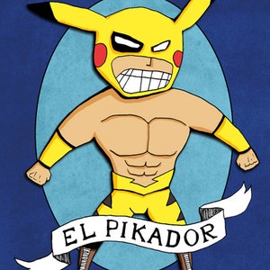 El Pikador Lucha Libre Wrestler Art Print Illustration Pikachu image 1