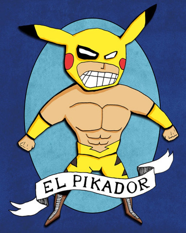 El Pikador Lucha Libre Wrestler Art Print Illustration Pikachu image 1