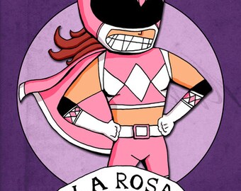 La Rosa Lucha Libre Art Print Illustration Pink Ranger Drawing