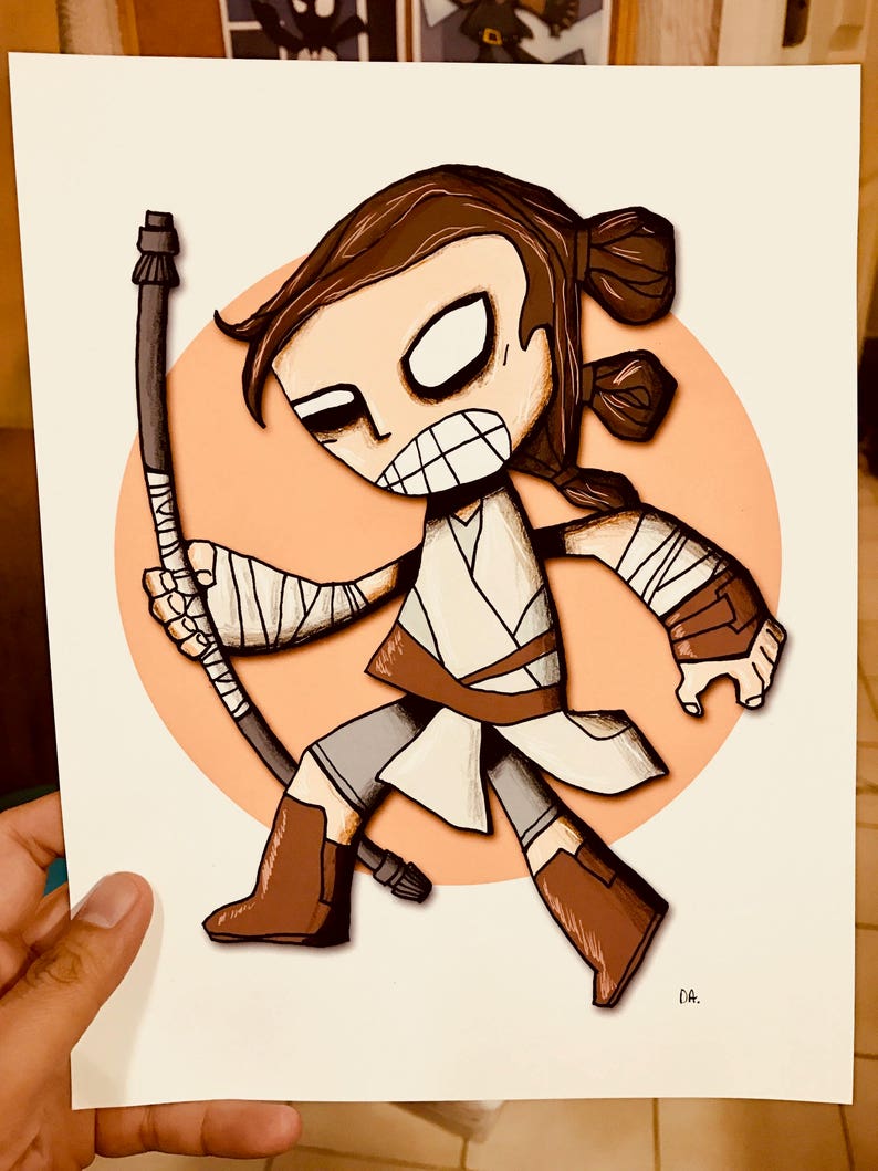 Rey Star Wars Force Awakens Art Print Drawing image 1