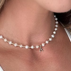 Pearl Initial Necklace: 18K Gold Plated Pendant, Freshwater Pearls