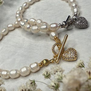 Tie The Knot Bracelet , Bridesmaid Gift , Handmade Pearl Bracelet , Gold Heart Charm Pearl Bracelet , Gift for best friend , Dainty Bracelet