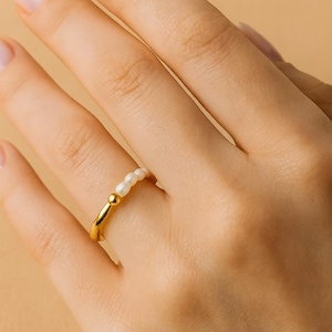 Pearl Gold Plated Ring | Half Baroque Keshi Ring | Minimalistic Unique Dainty Pearl Ring Jewelry | Everyday Stackable Tiny Pearl Ring