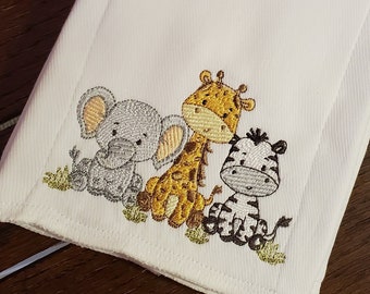 Embroidered Burp Cloths ~ Baby Animals ~ Elephant, Giraffe, Zebra ~ New Baby, Baby Shower Gift ~ Boy or Girl!