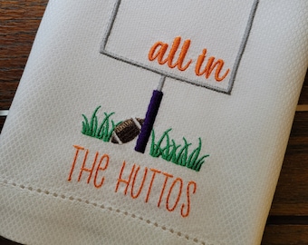 Custom Embroidered "All In" Goal Post Towel ~ Flour Sack, Linen, Huck ~ Perfect Gift for Clemson Fans!