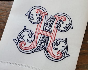 Monogrammed and Embroidered ~ Chic Single Initial Patriotic Kitchen or Guest Towel ~ 4th of July & Memorial Day Decor ~ Navy Blue and Red!