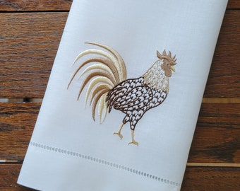 Embroidered Chic Herend Rooster Towel ~ Classic Fall, Autumn, Thanksgiving Decor ~ Hemstitched Hand Towel ~ Linen or Huck